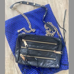 Rebecca Minkoff Leather Mini Zip Crossbody in Black